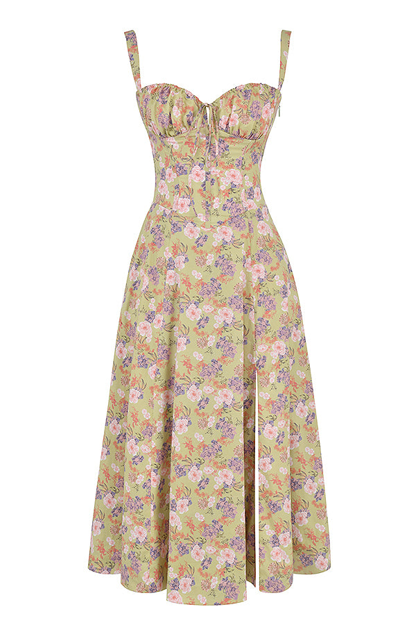 Liv | Flowered bustier dress with waist shaping