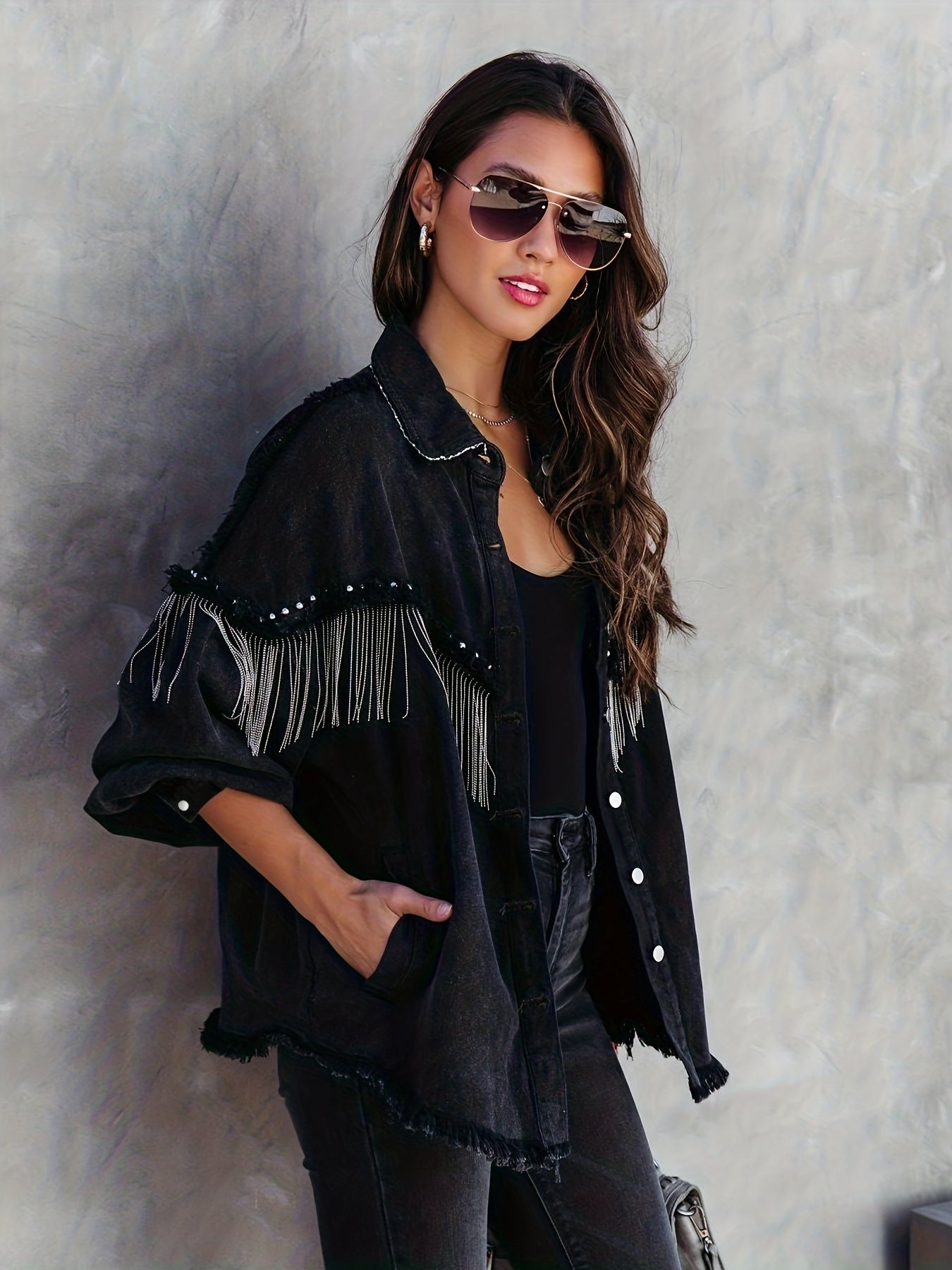 Lene | Denim jacket with fringes