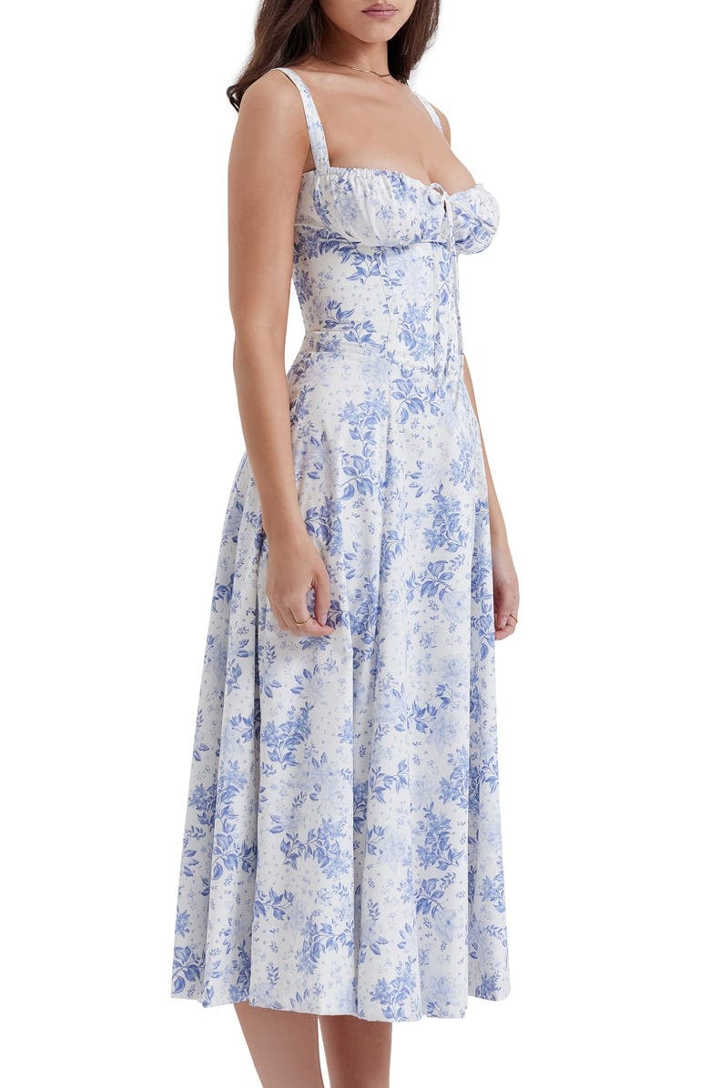 Liv | Flowered bustier dress with waist shaping