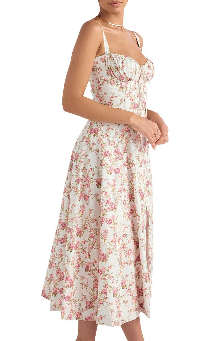 Liv | Flowered bustier dress with waist shaping