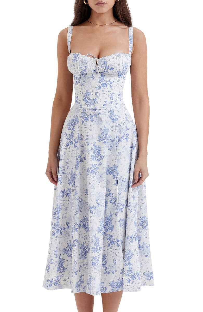 Liv | Flowered bustier dress with waist shaping