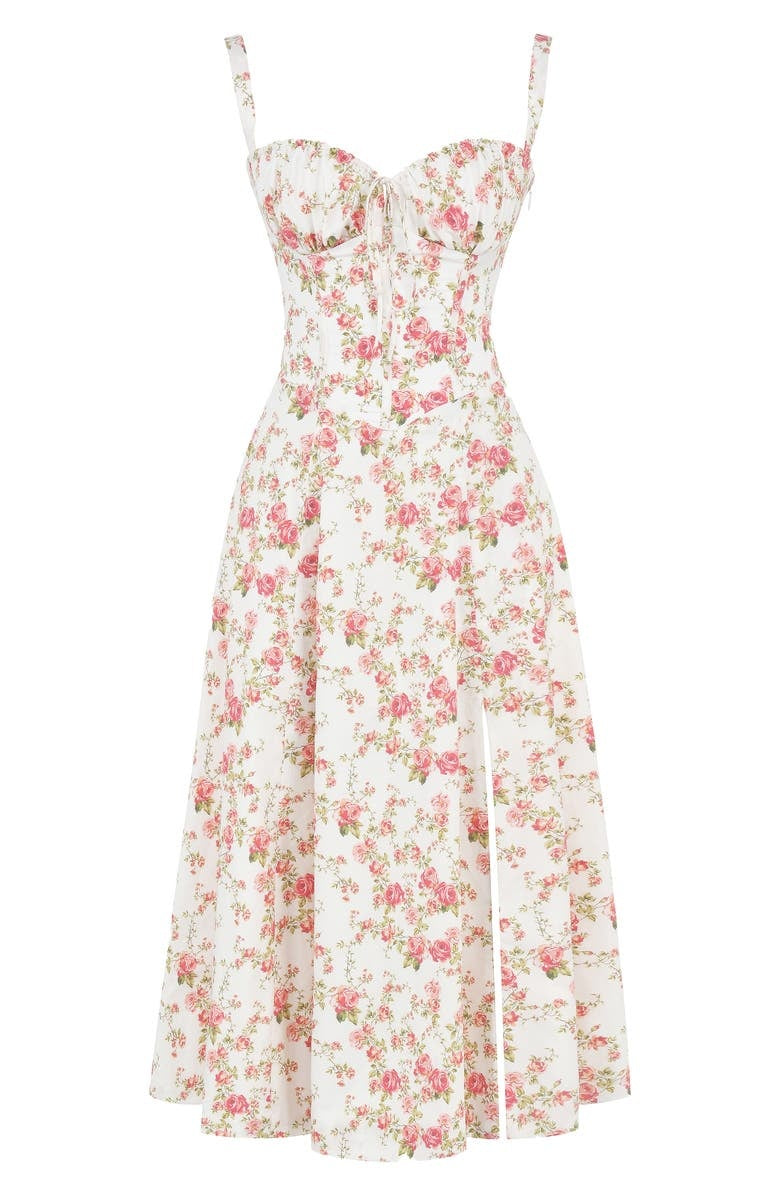 Liv | Flowered bustier dress with waist shaping