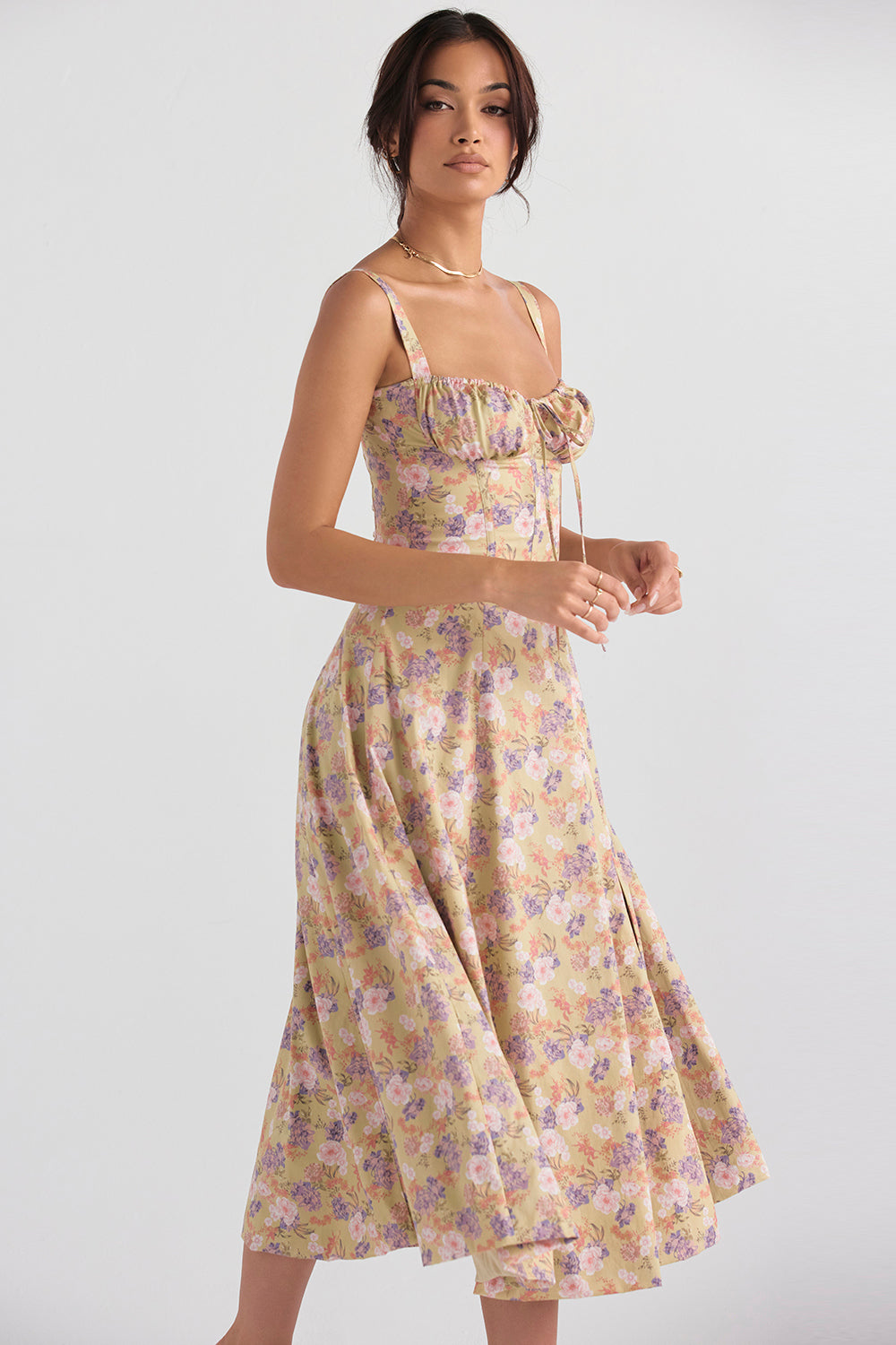 Liv | Flowered bustier dress with waist shaping